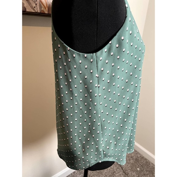 LOFT Petites Green Flower Print Spaghetti Strap Blouse with Vanity Button - Picture 3 of 16